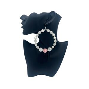 (New) Pearl Jumbo Hoops W/Pink Crystal Accent (Glammy)